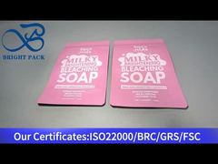 ซองพลาสติกอลูมิเนียมทรงยืนสีชมพูสำหรับใส่อาหาร 140g