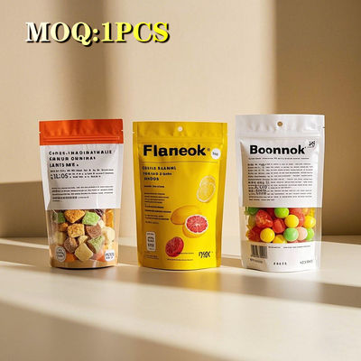 อาหาร Ziplock กระเป๋าบรรจุสําหรับถั่ว Snack กาแฟ โลโก้ที่กําหนดเอง พิมพ์ Zip Lock Gummies Zipper ถุงพลาสติกรีไซเคิล