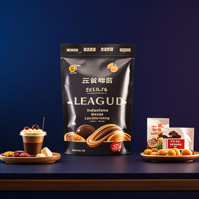 กระเป๋าบรรจุสารประกอบประเภทอาหาร ป้องกันความชื้นและการรั่วไหลแบบกําหนดเอง วัสดุพิมพ์หลายชั้น สําหรับอาหารว่าง / กาแฟ / อาหารแห้ง