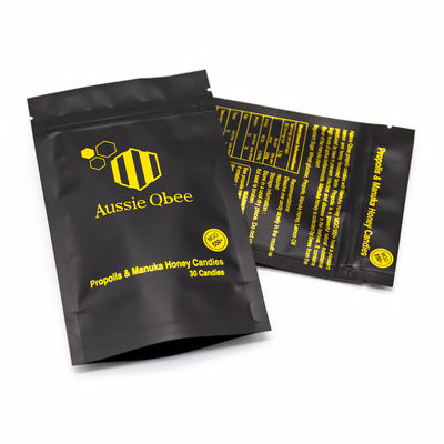 กระเป๋าบรรจุอัลลูมิเนียมประกอบหลายชั้นที่ป้องกันเด็กสําหรับของหวาน / ของว่าง / ยาแก้ไขบรรจุ CR ที่สามารถปรับแต่งได้