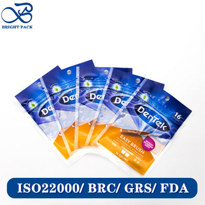 ถุงซีลสามด้านแบบบางสำหรับบรรจุภัณฑ์ไหมขัดฟัน พร้อมพิมพ์แบรนด์แบบกำหนดเองและการออกแบบรูแขวน
