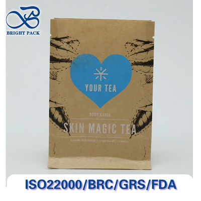 ถุงกระดาษคราฟท์ปิดผนึกแปดด้านรีไซเคิลได้และย่อยสลายได้สำหรับบรรจุภัณฑ์ชา พร้อมการพิมพ์และขนาดที่ปรับแต่งได้