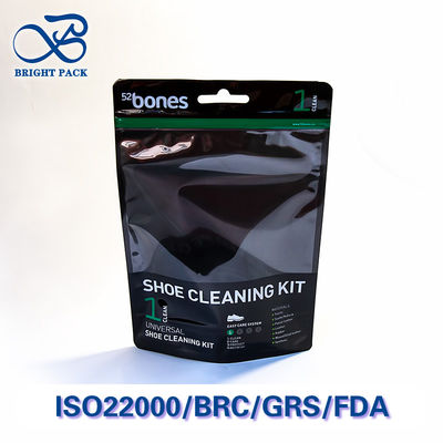 ถุงตั้งได้แบบพรีเมียมพร้อมหน้าต่างใสสำหรับบรรจุภัณฑ์ชุดทำความสะอาดรองเท้า พร้อมพื้นผิวมันเงาแบบกำหนดเองและคุ้มค่า