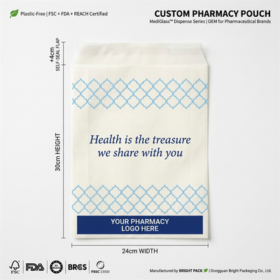 กระดาษย่อยสลายทางชีวภาพหรู กระเป๋าขายยา กระเป๋ายากระจก FDA Compliance Pharma Bag กระเป๋าขายยา